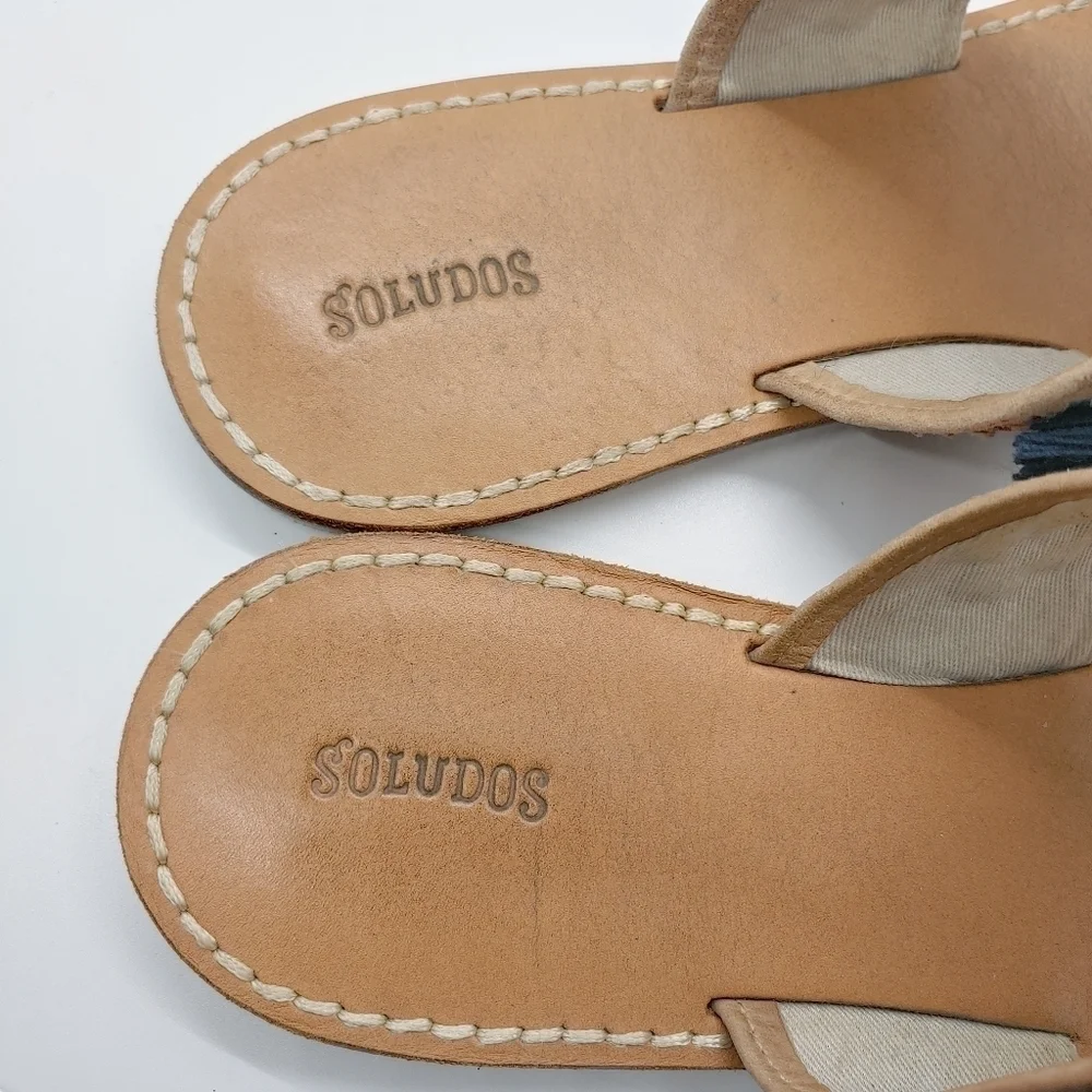 Soludos Embroidered Tassel Slide On Flat Sandals Sz 9 Beachy Boho Casual Picnic